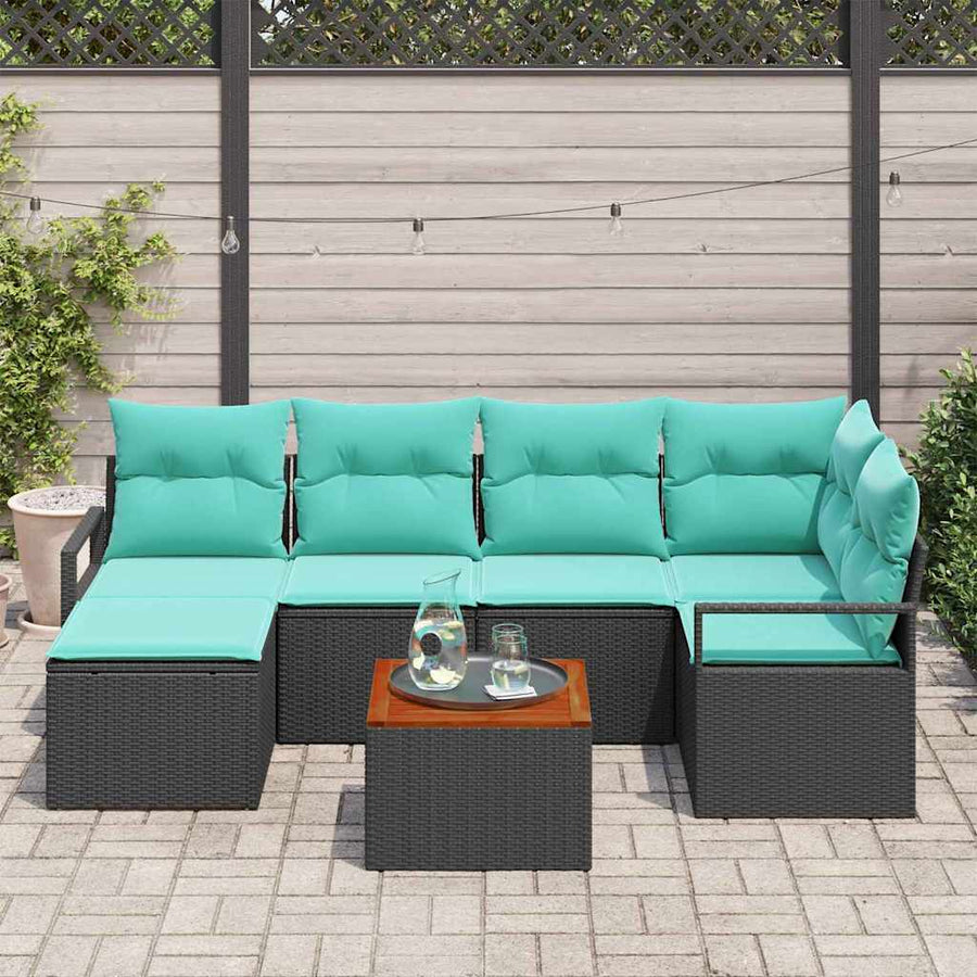 Tuinbankenset met kussen 7 pcs Zwart poly rattan