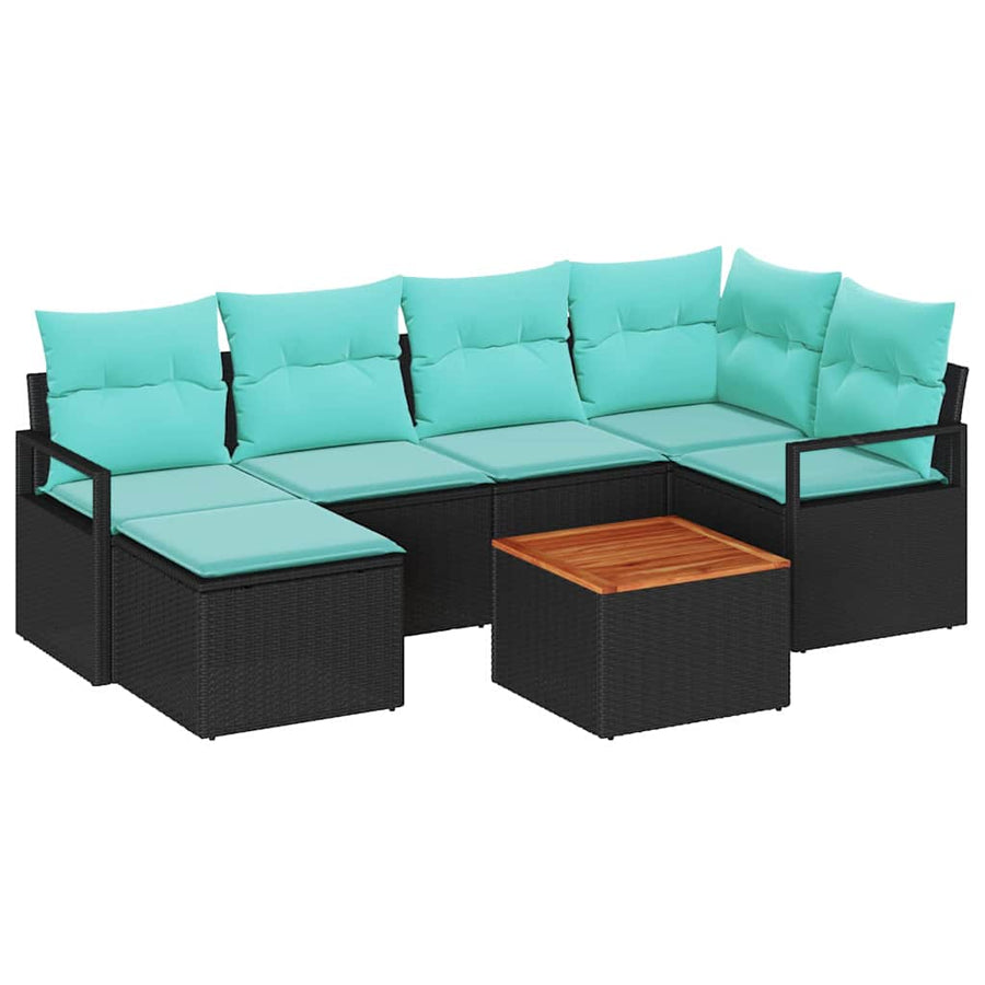 Tuinbankenset met kussen 7 pcs Zwart poly rattan
