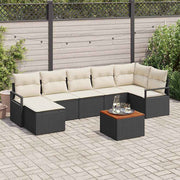 Tuinbankenset poly rattan zwart 8-delig