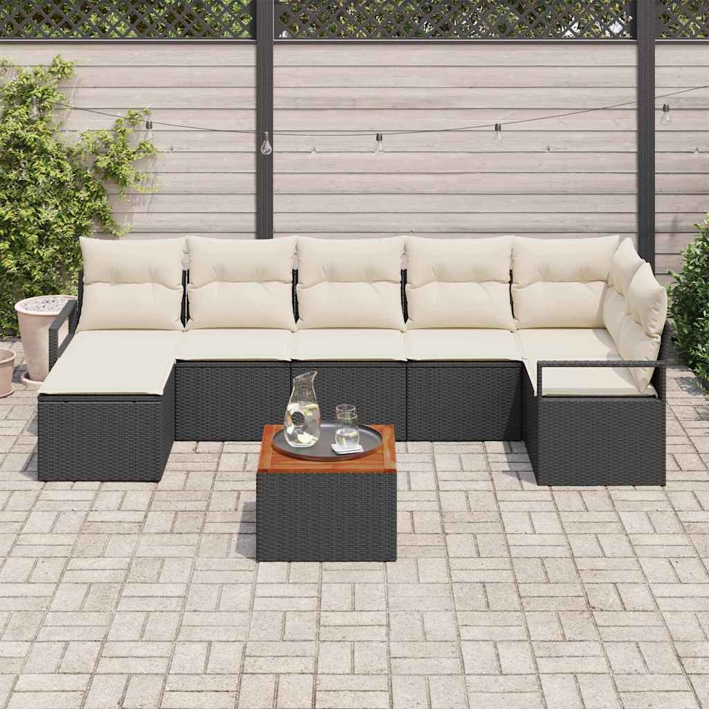 Tuinbankenset met kussen 8 pcs Zwart poly rattan