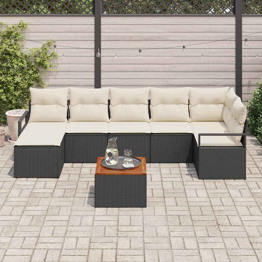 Tuinbankenset met kussen 8 pcs Zwart poly rattan