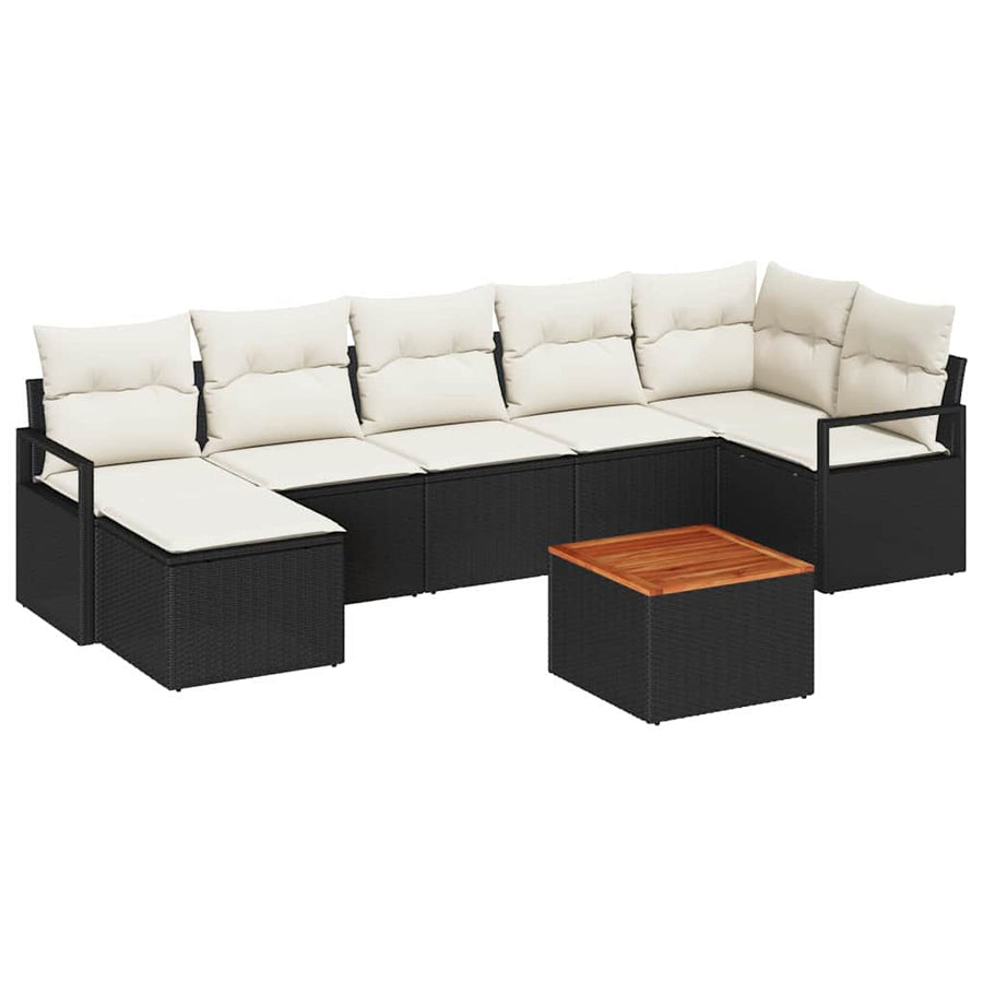 Tuinbankenset met kussen 8 pcs Zwart poly rattan