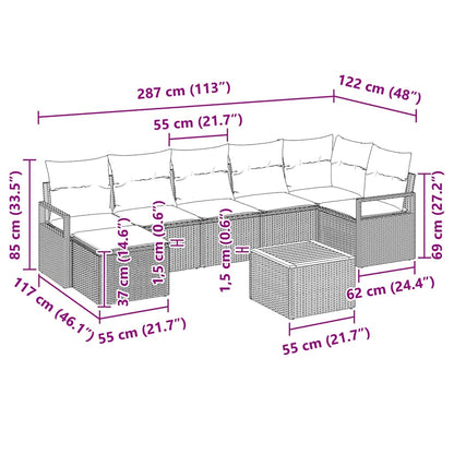 Tuinbankenset met kussen 8 pcs Zwart poly rattan