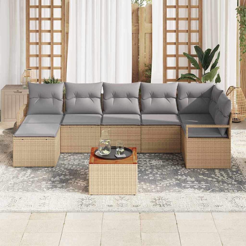 Tuinbankenset met kussen 8 pcs Beige poly rattan