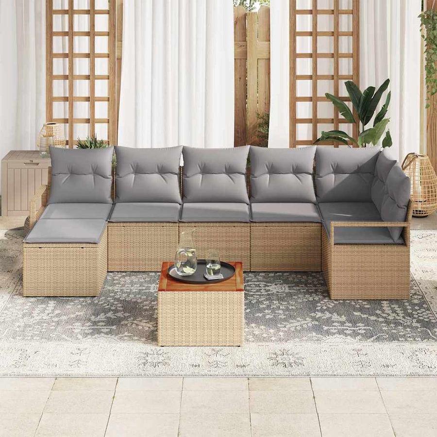 Tuinbankenset met kussen 8 pcs Beige poly rattan