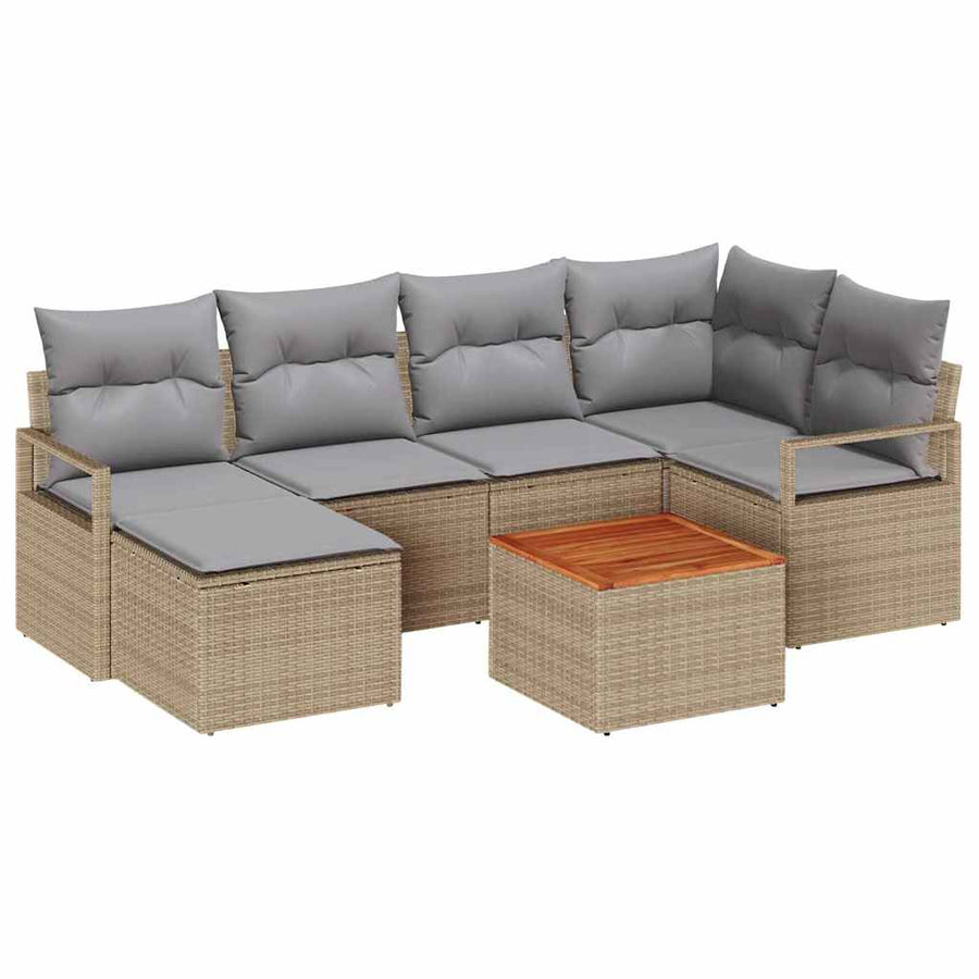 Tuinbankenset met kussen 8 pcs Beige poly rattan