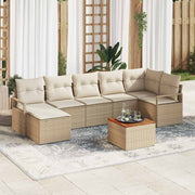 Tuinbankenset poly rattan beige 7 personen