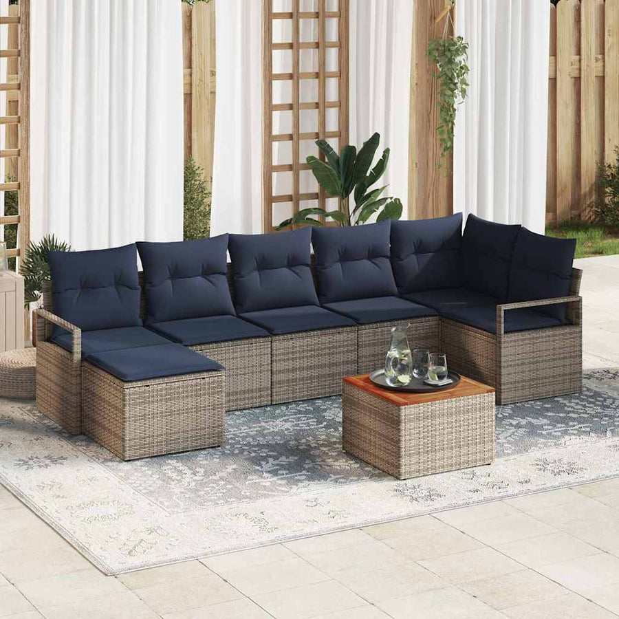 Tuinbankenset met kussen 8 pcs Grijs poly rattan