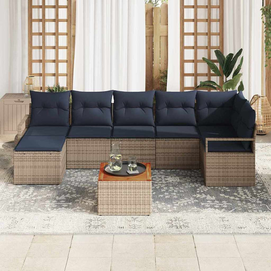 Tuinbankenset met kussen 8 pcs Grijs poly rattan