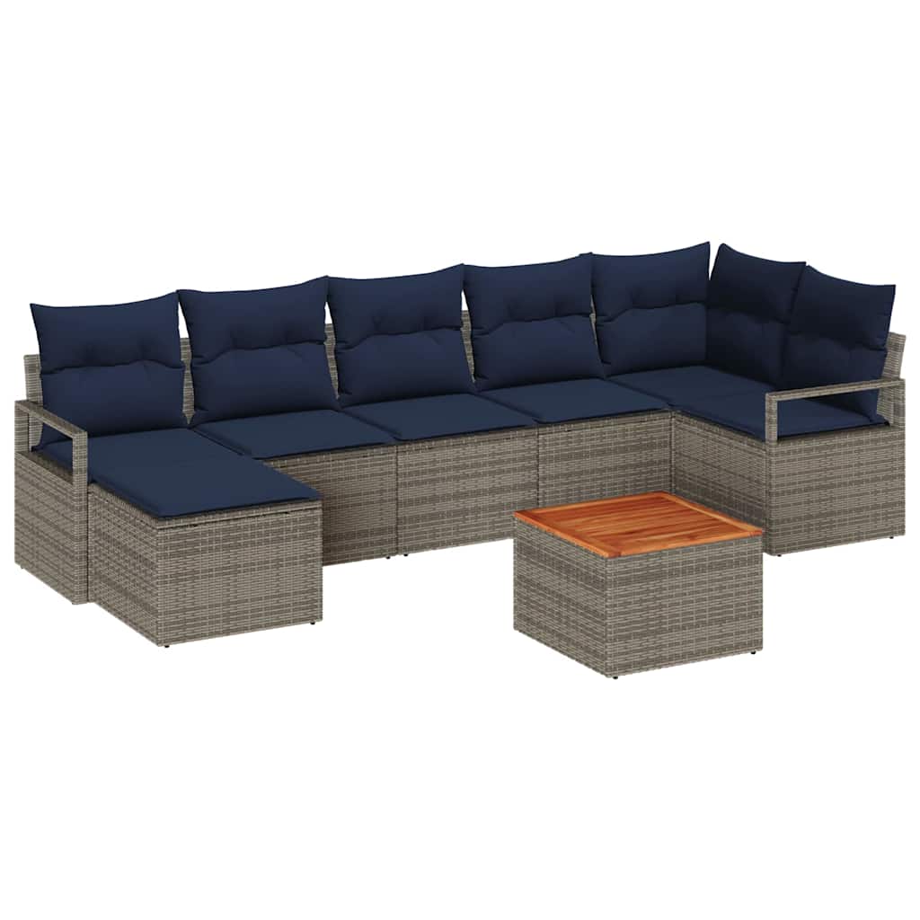 Tuinbankenset met kussen 8 pcs Grijs poly rattan