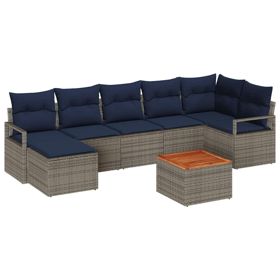 Tuinbankenset met kussen 8 pcs Grijs poly rattan