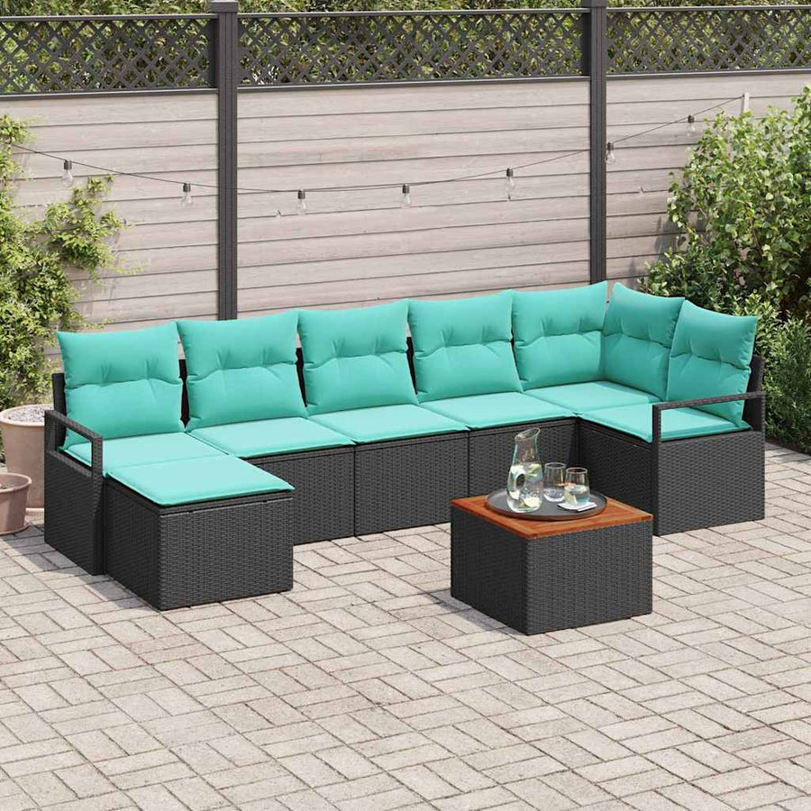 Tuinbankenset met kussen 8 pcs Zwart poly rattan