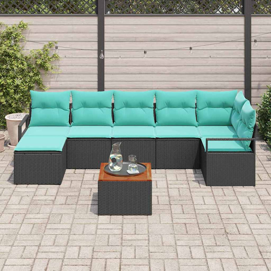 Tuinbankenset met kussen 8 pcs Zwart poly rattan