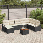 Garden lounge set with cushion 9 pcs Black poly rattan