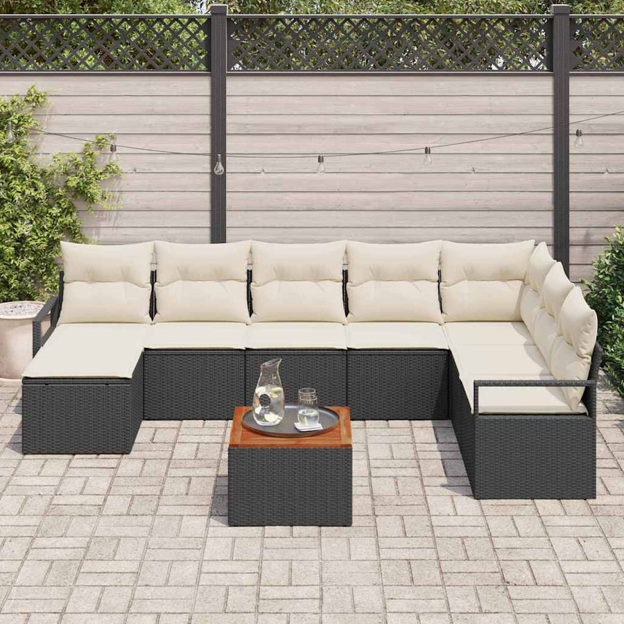 Tuinbankenset met kussen 9 pcs Zwart poly rattan