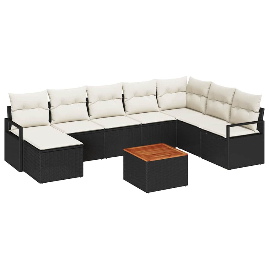 Tuinbankenset met kussen 9 pcs Zwart poly rattan