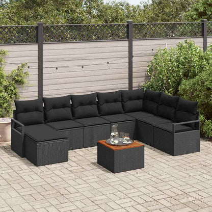 Tuinbankenset met kussen 9 pcs Zwart poly rattan
