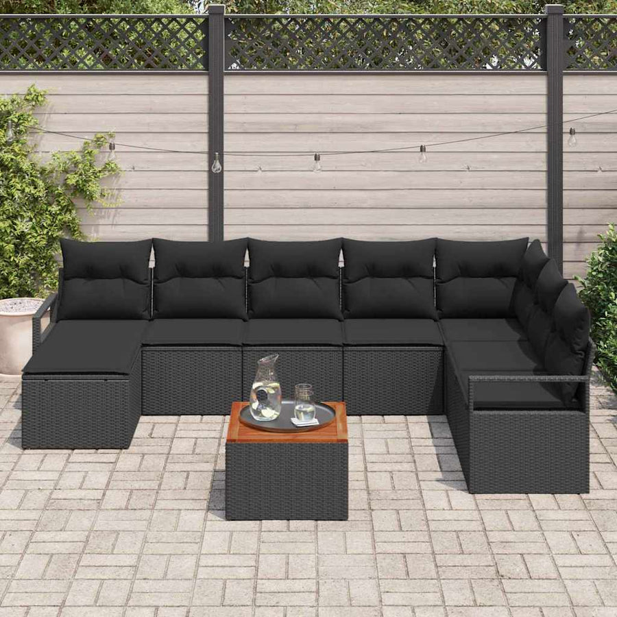 Tuinbankenset met kussen 9 pcs Zwart poly rattan
