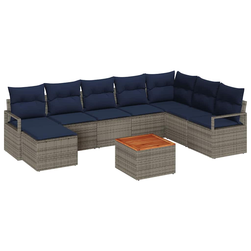 Tuinbankenset met kussen 9 pcs Grijs poly rattan