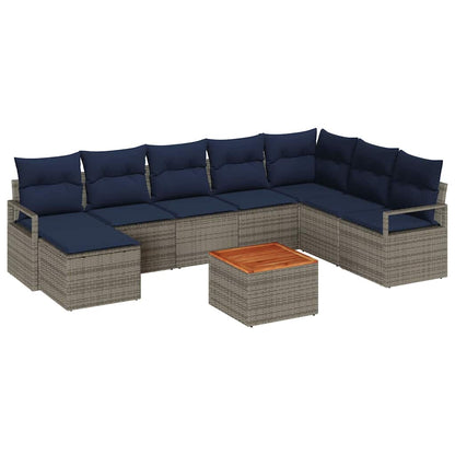 Tuinbankenset met kussen 9 pcs Grijs poly rattan