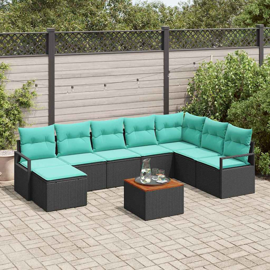 Tuinbankenset met kussen 9 pcs Zwart poly rattan