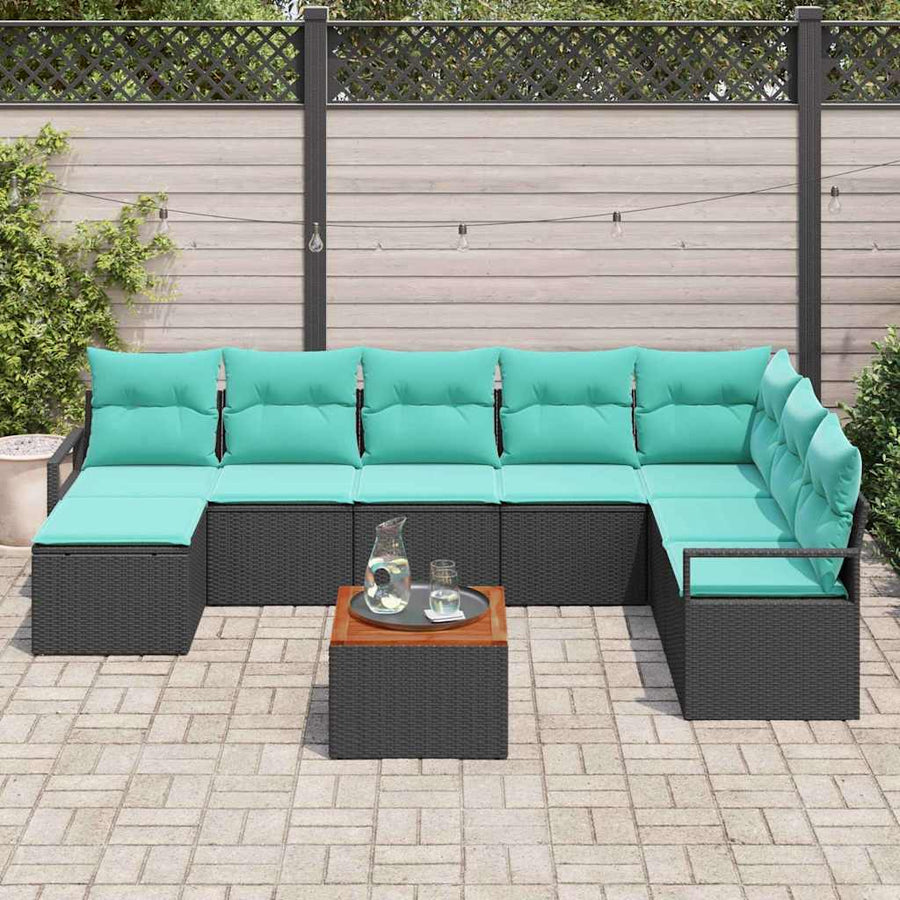 Tuinbankenset met kussen 9 pcs Zwart poly rattan