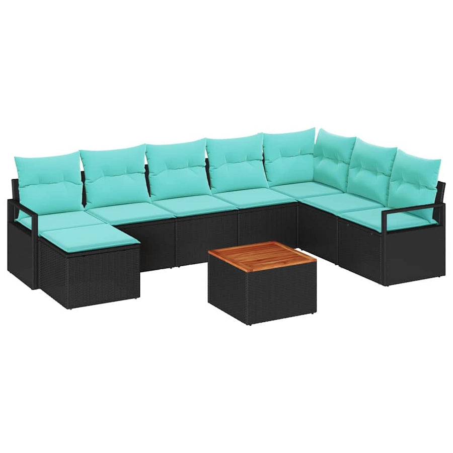 Tuinbankenset met kussen 9 pcs Zwart poly rattan