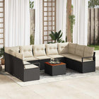 Garden bench set with cushion 10 pcs Black poly rattan