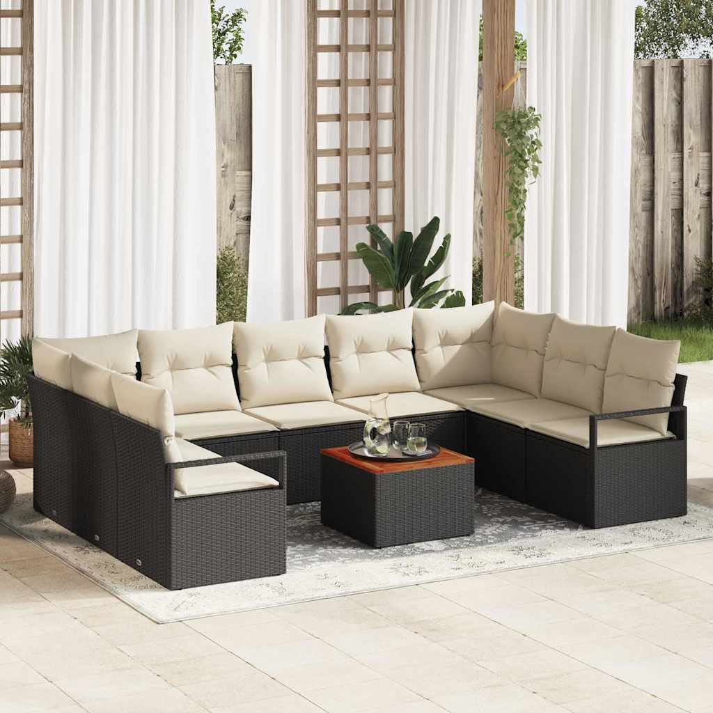 Tuinbankenset met kussen 10 pcs Zwart poly rattan