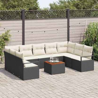 Tuinbankenset met kussen 10 pcs Zwart poly rattan