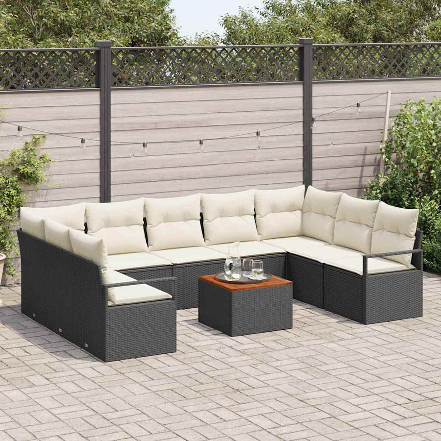 Tuinbankenset met kussen 10 pcs Zwart poly rattan
