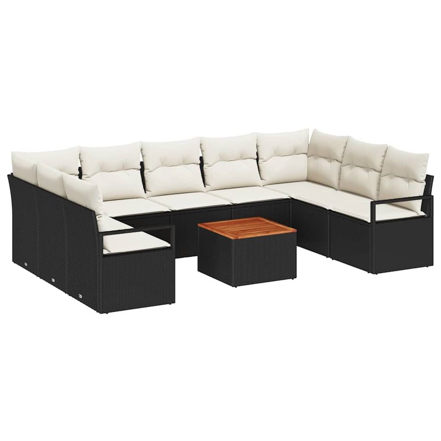 Tuinbankenset met kussen 10 pcs Zwart poly rattan