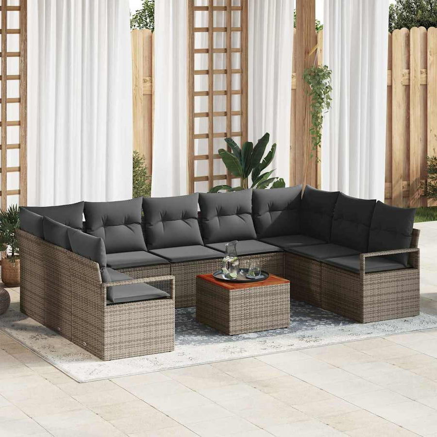 Tuinbankenset met kussen 10 pcs Grijs poly rattan