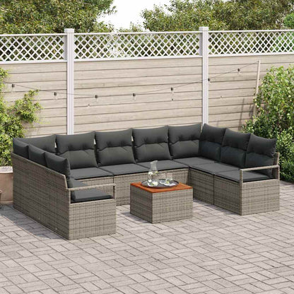 Tuinbankenset met kussen 10 pcs Grijs poly rattan