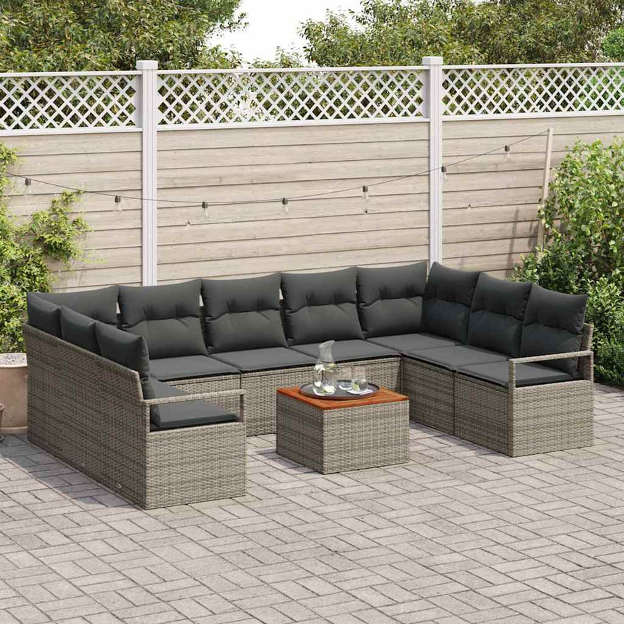 Tuinbankenset met kussen 10 pcs Grijs poly rattan