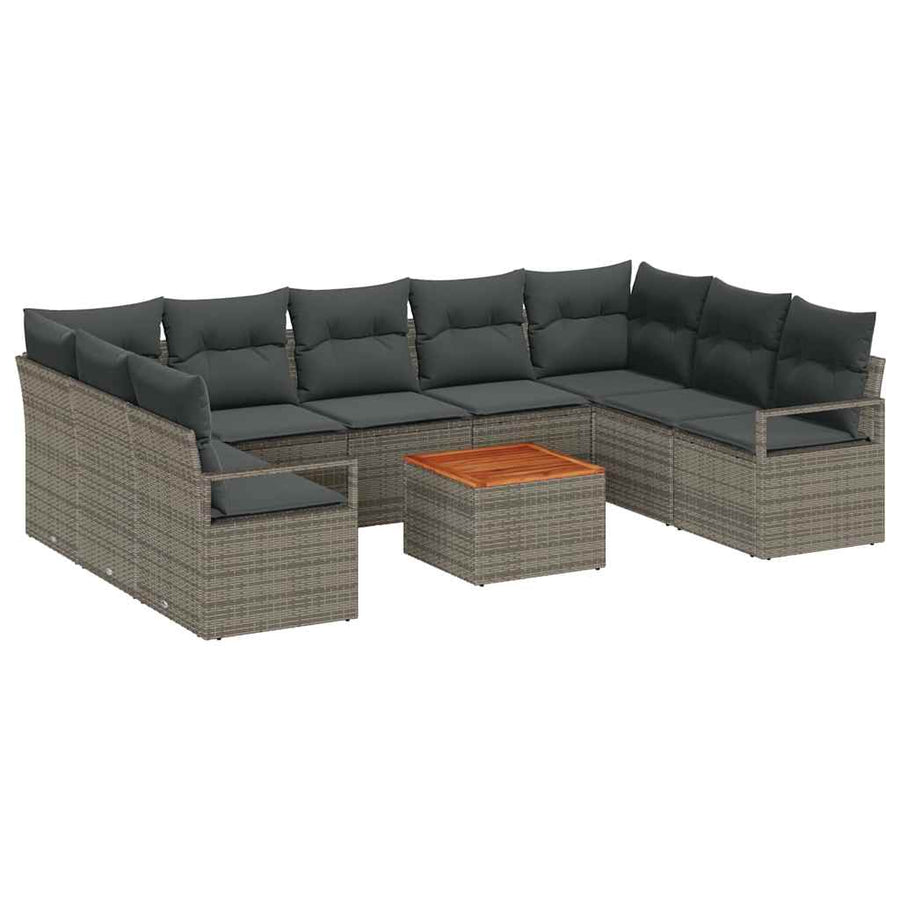 Tuinbankenset met kussen 10 pcs Grijs poly rattan