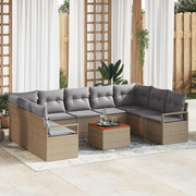 Tuinbankenset poly rattan acaciahout beige 9 personen