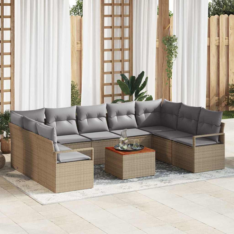 Tuinbankenset met kussen 10 pcs Beige poly rattan