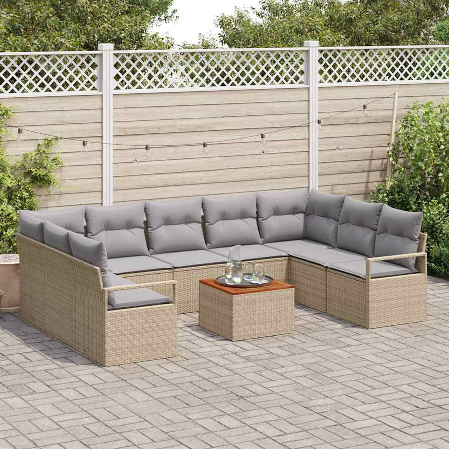 Tuinbankenset met kussen 10 pcs Beige poly rattan