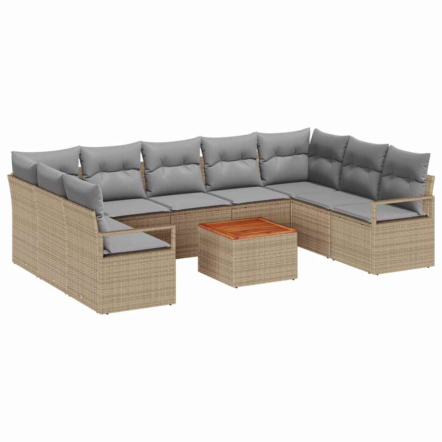 Tuinbankenset met kussen 10 pcs Beige poly rattan