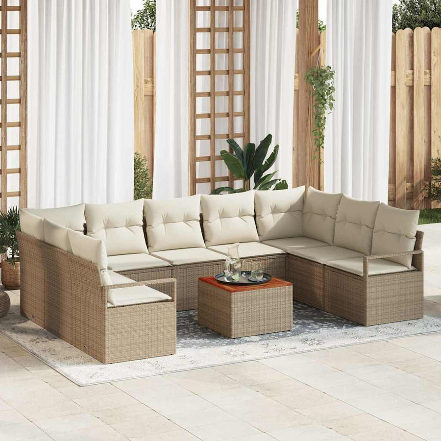 Tuinbankenset met kussen 10 pcs Beige poly rattan