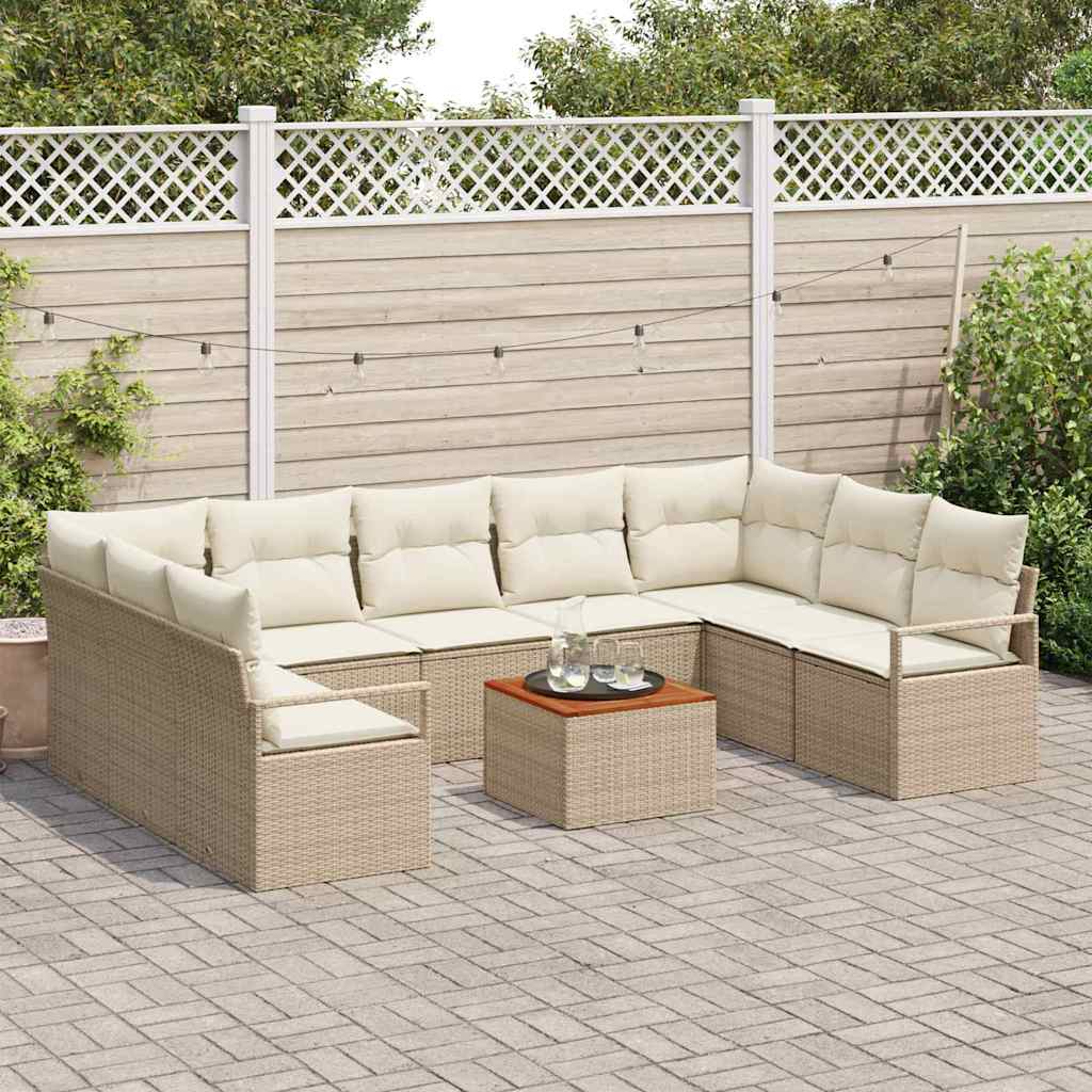 Tuinbankenset met kussen 10 pcs Beige poly rattan