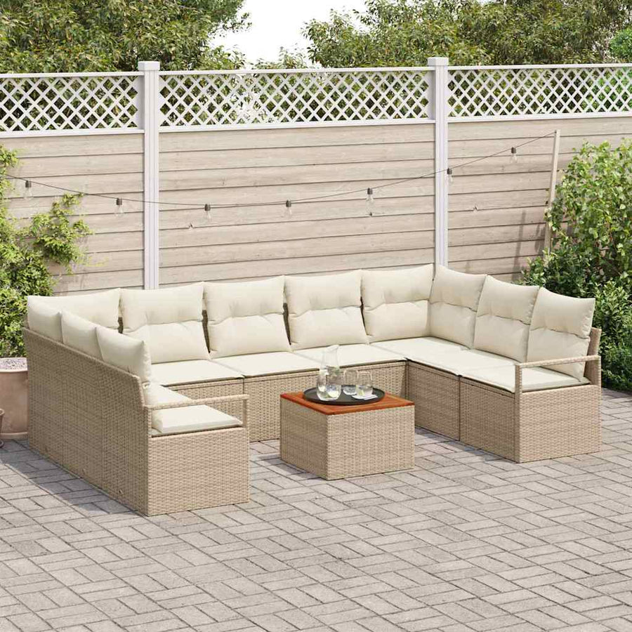 Tuinbankenset met kussen 10 pcs Beige poly rattan