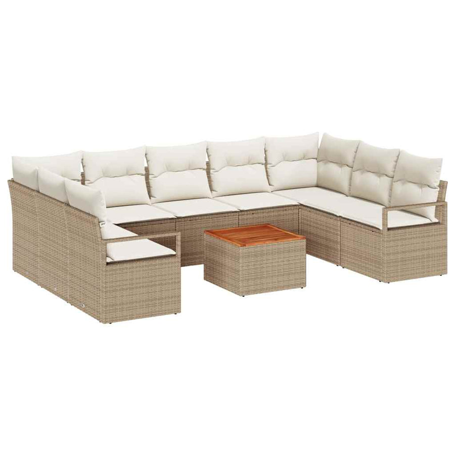 Tuinbankenset met kussen 10 pcs Beige poly rattan