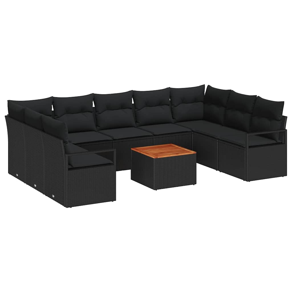 Tuinbankenset met kussen 10 pcs Zwart poly rattan