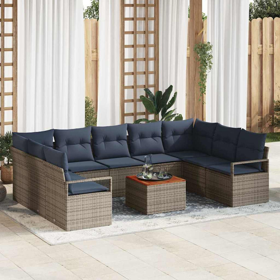 Tuinbankenset met kussen 10 pcs Grijs poly rattan