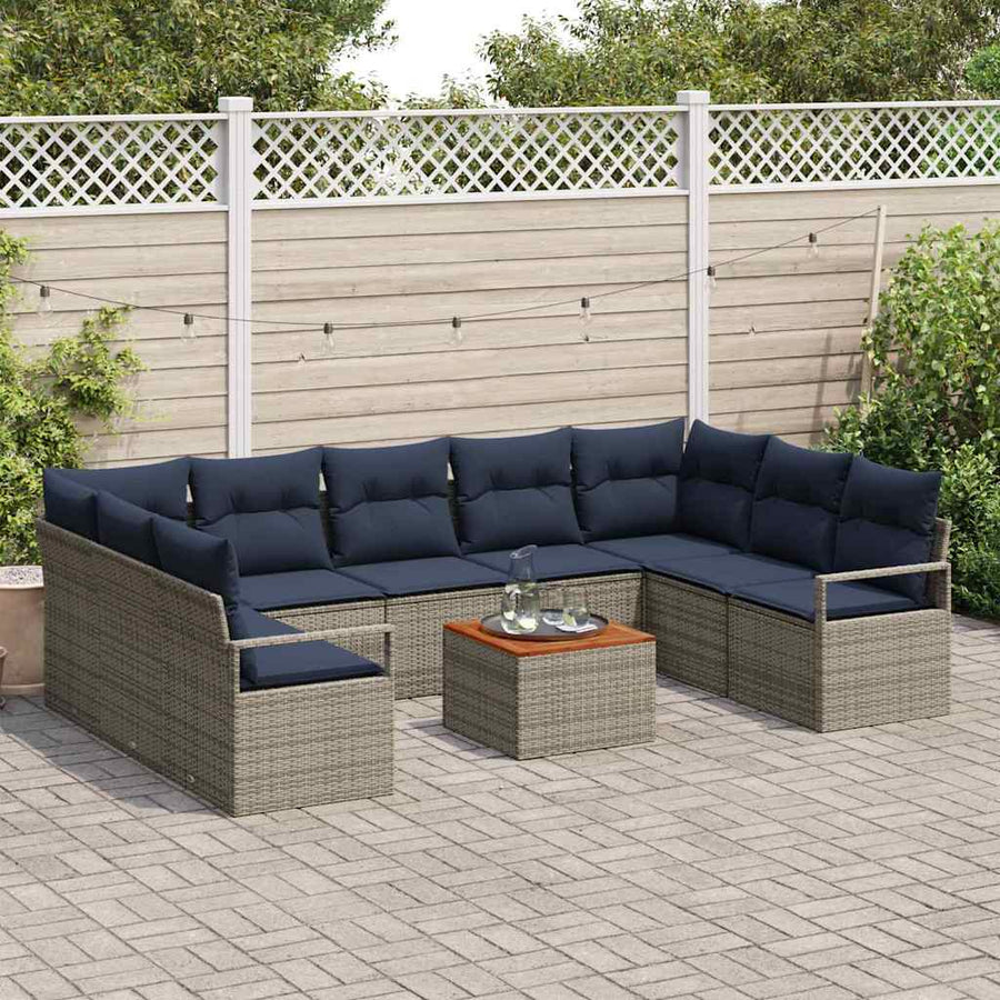 Tuinbankenset met kussen 10 pcs Grijs poly rattan