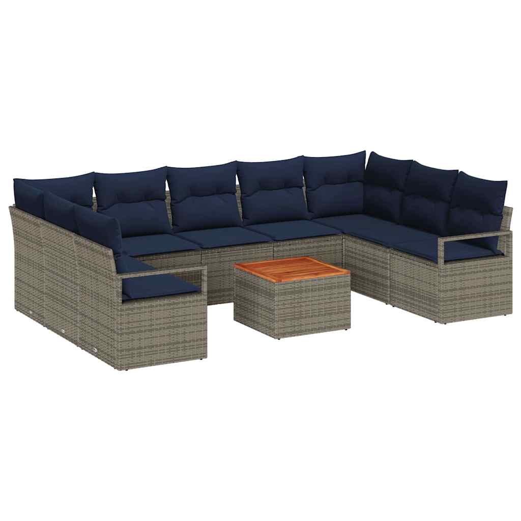 Tuinbankenset met kussen 10 pcs Grijs poly rattan