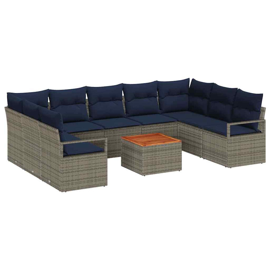 Tuinbankenset met kussen 10 pcs Grijs poly rattan