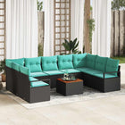 Garden bench set with cushion 10 pcs Black poly rattan